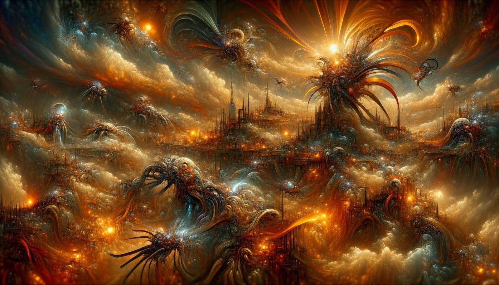 Surreal, Twisted Landscape of Nightmarish Terrain Ablaze wit...