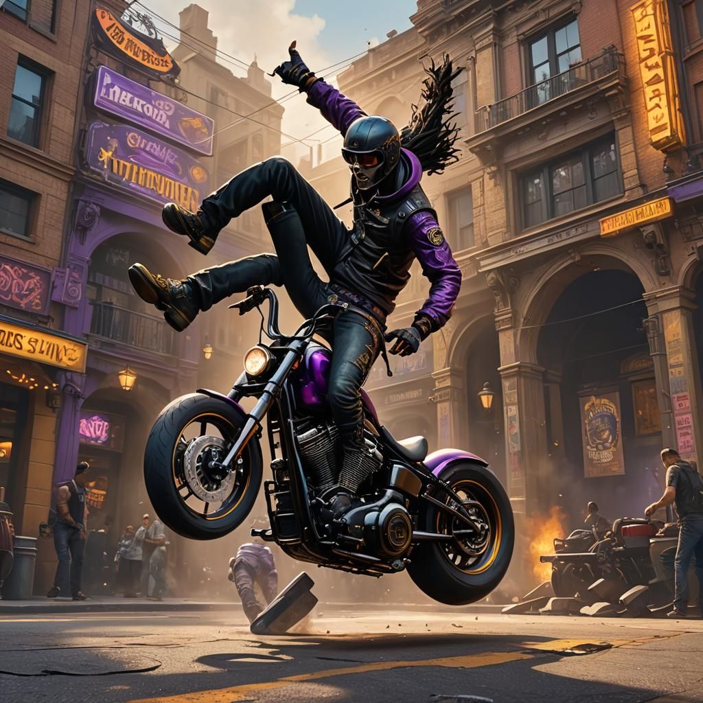 Rocker Handstand on Harley, Dark Fantasy Concept Art