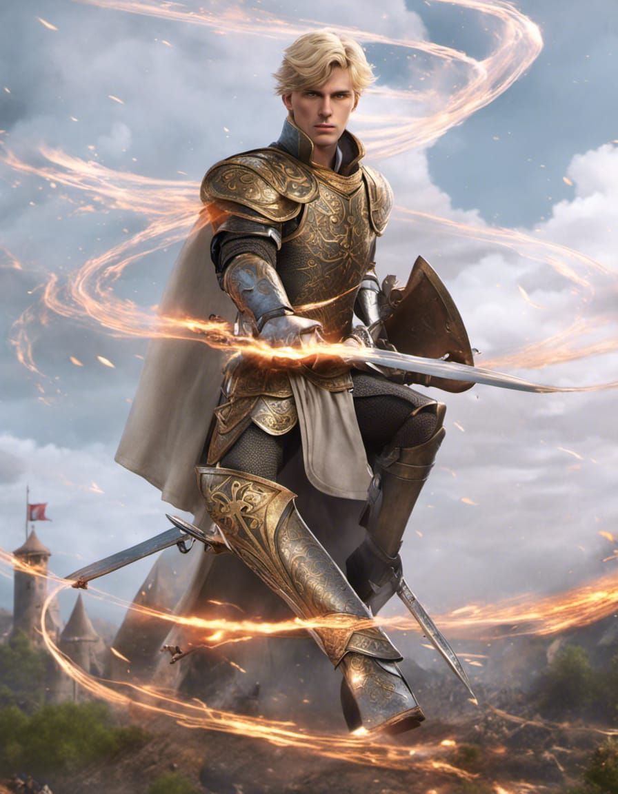 Handsome Young Knight Channels Energy, Digital Art