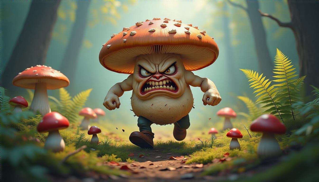 Angry Death Cap Mushroom Threatens Mushroom Patch