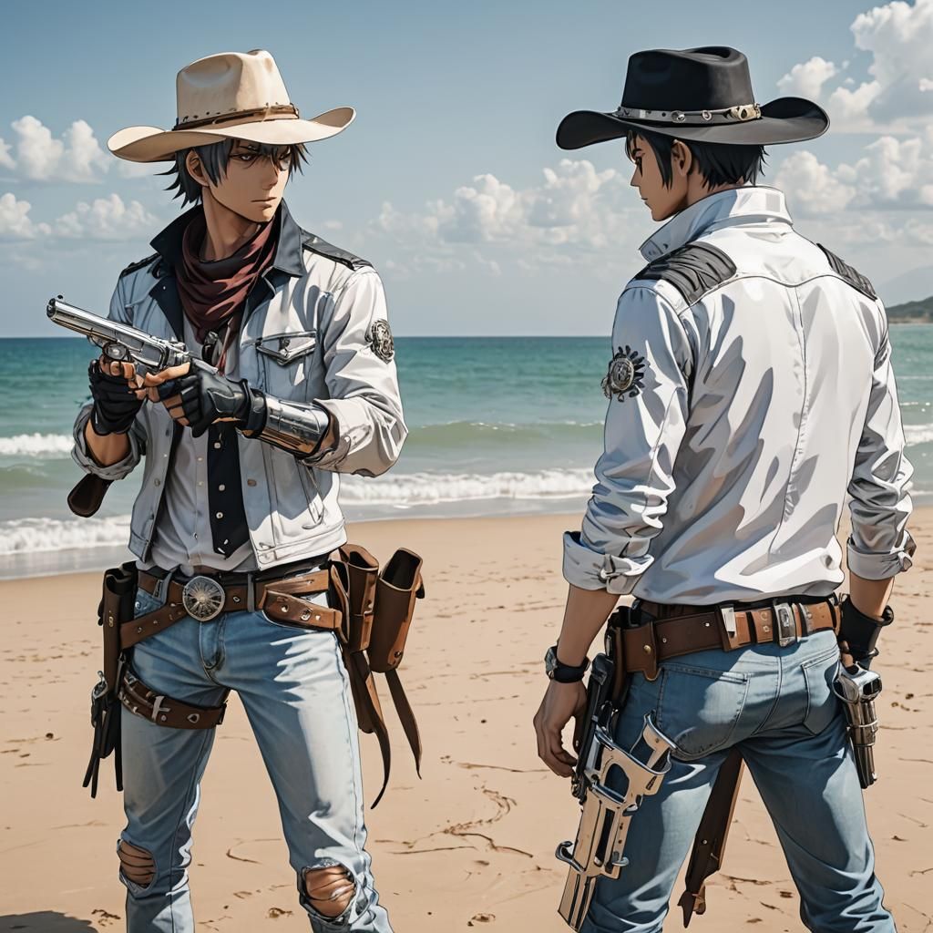 Two Anime Figures at the Beach