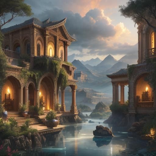 Oasis Villa: Epic Cinematic Landscape Painting