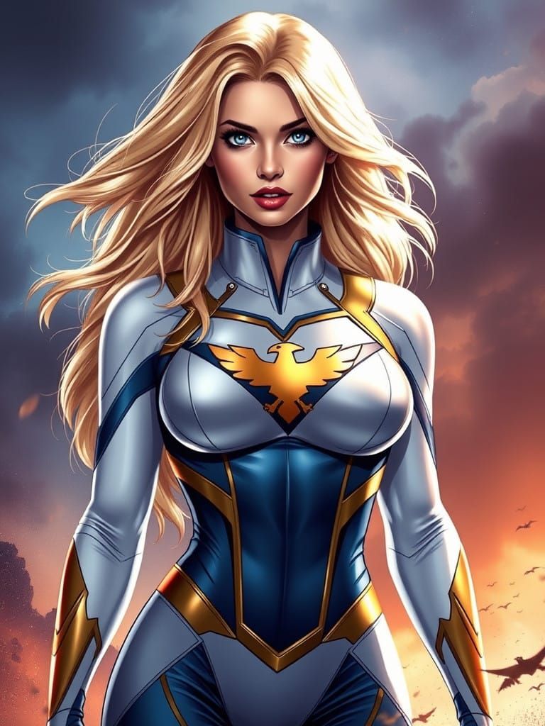 Power Girl: Blonde Superheroine in Epic Comic Book Style