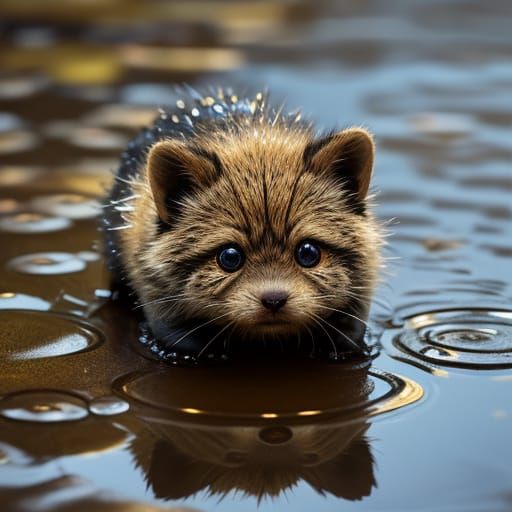 Glowing Mookie Creature Pleading in Puddle at Golden Hour