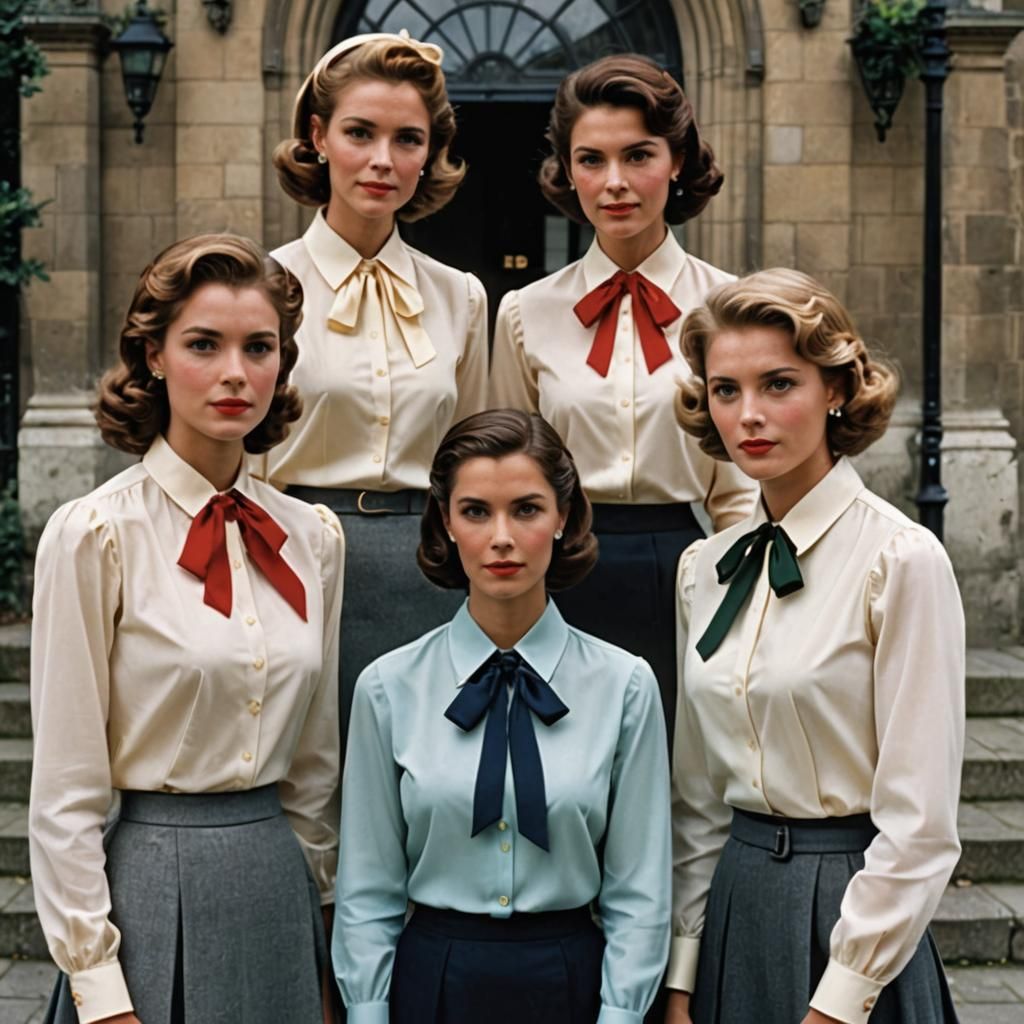 Elegant Women in Formal Attire with Ribbons