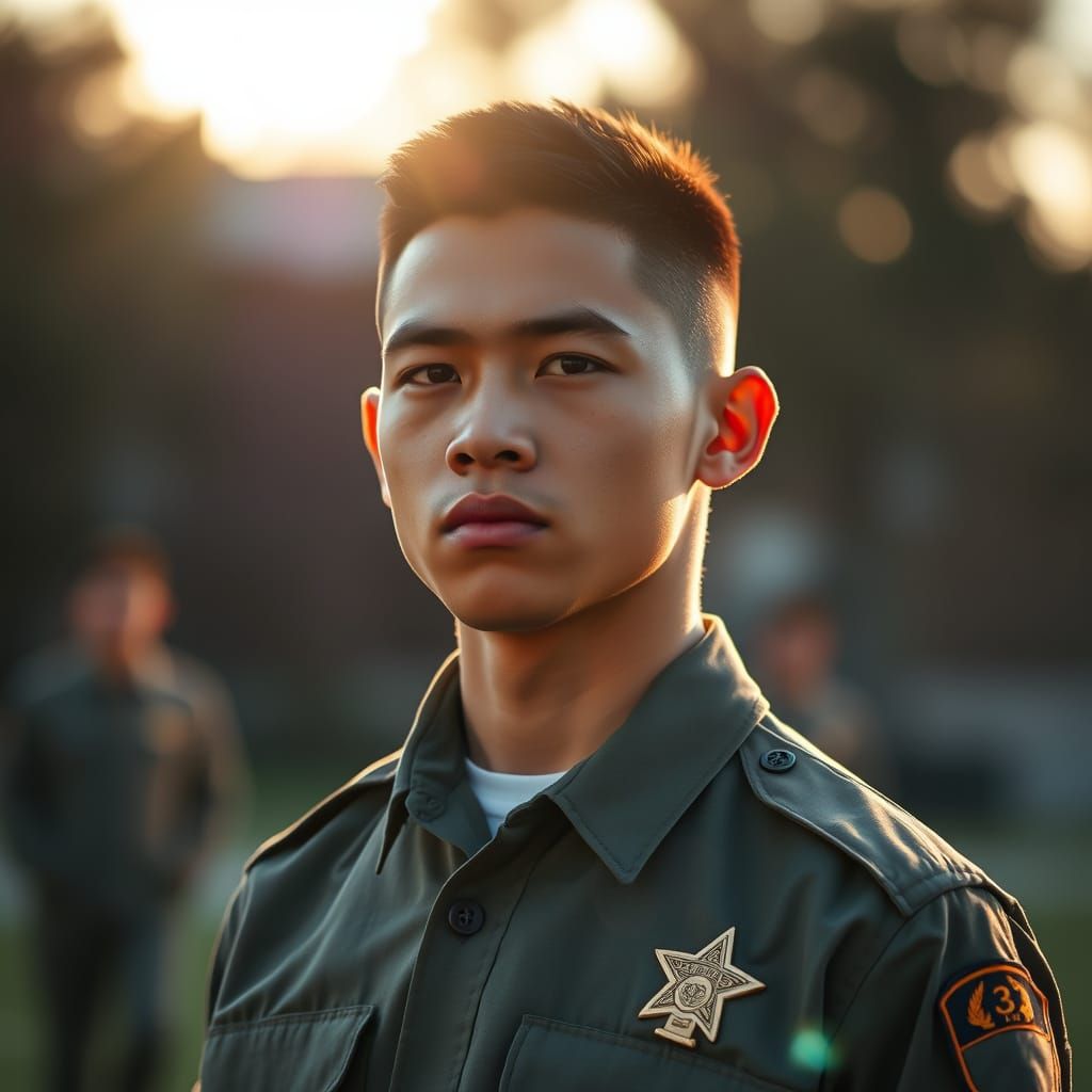 Young ROTC Cadet Cyril Gamboa at Attention, Golden Hour