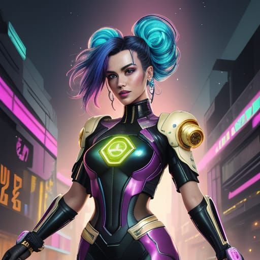 Glamorous Cyberpunk Goddess in Retrofuturistic Garden