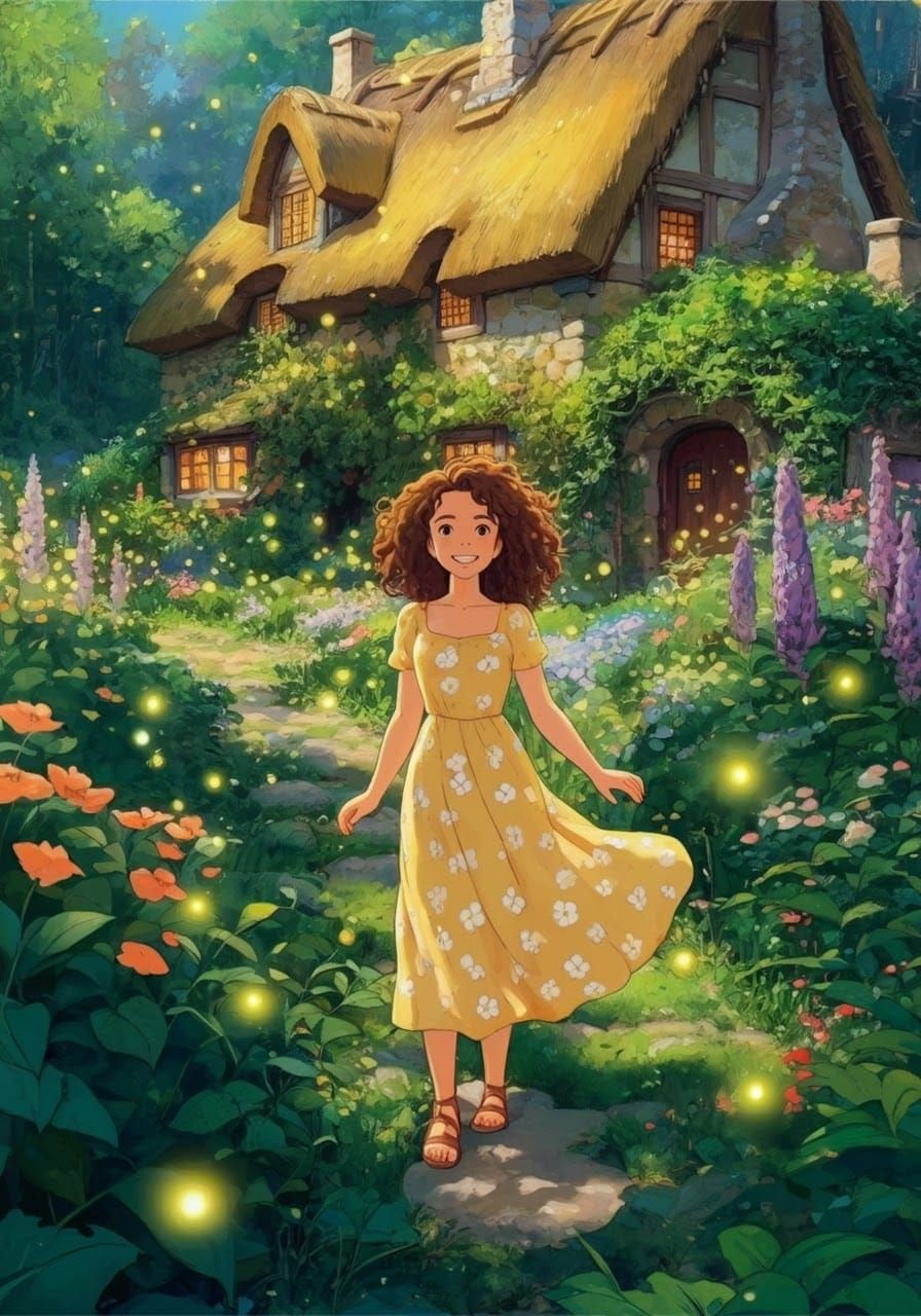 Lush Garden Scene in Animated Style