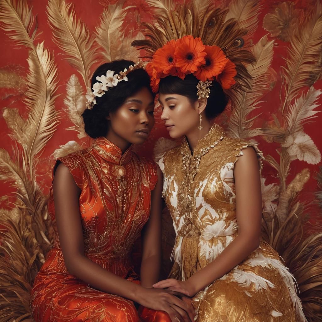 Striking Women with Metallic Skin in Surreal Photo