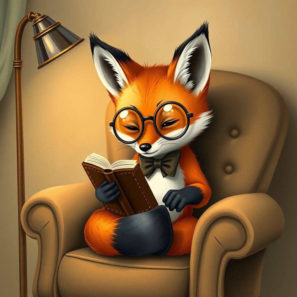 Vintage-Style Fox in Cozy Study, Lost in Whimsical World of ...