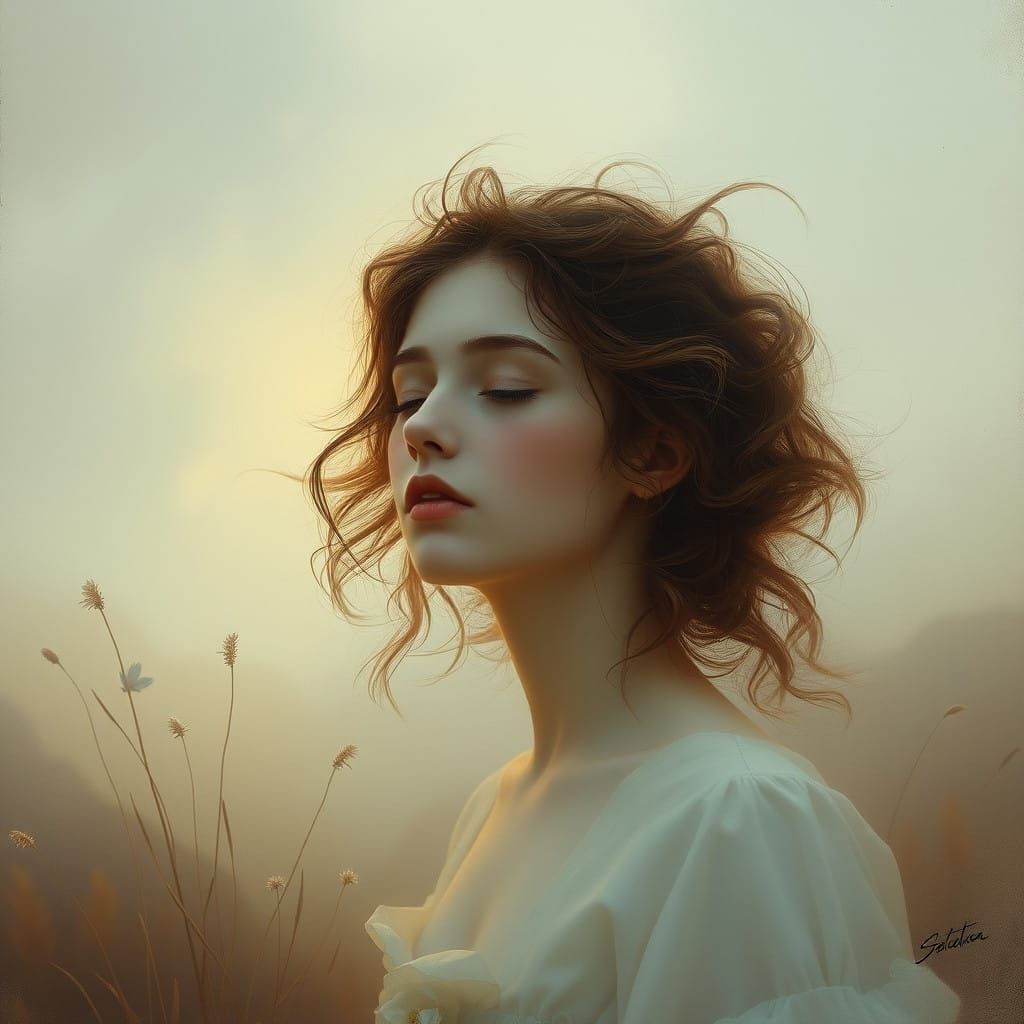 Ethereal Landscape with Lost Woman in Dreamlike State