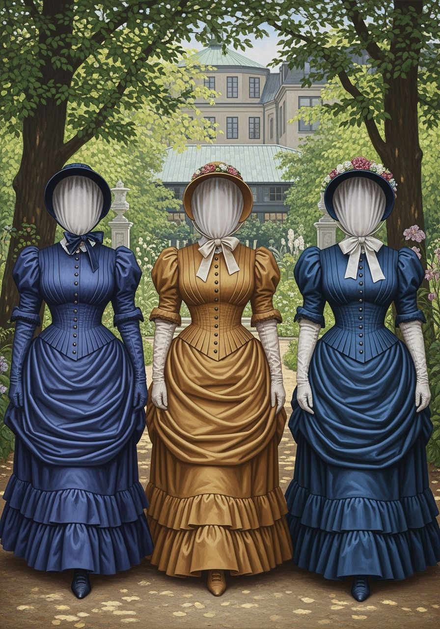 Victorian Women Stroll Through Botanic Garden as Painting