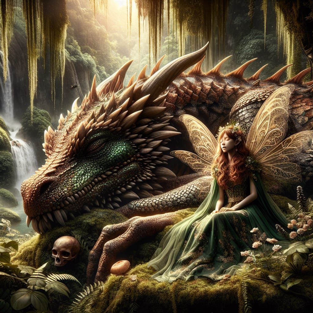 Fairy and Dragon in Oasis Jungle, Photorealistic 8K