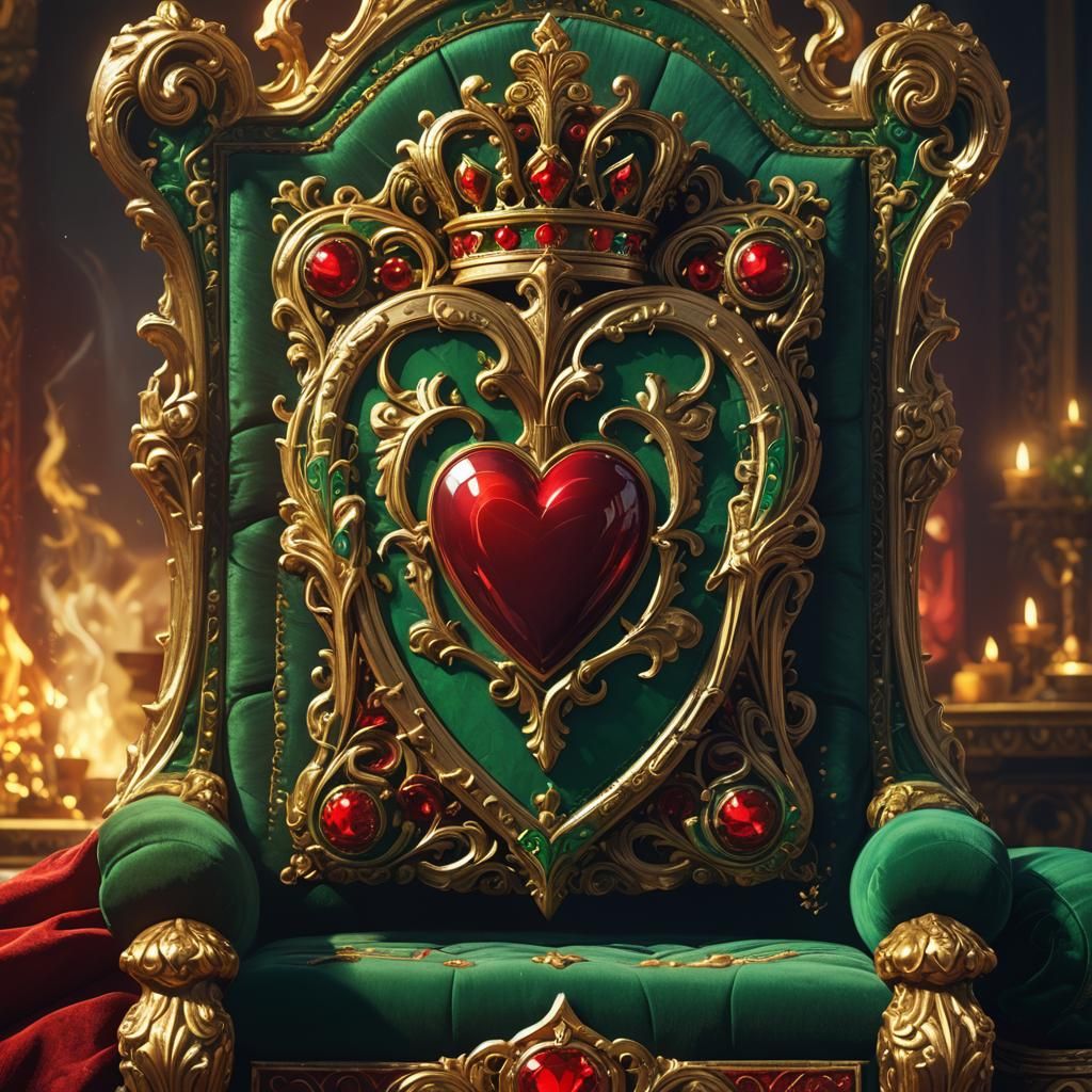 Ace of Hearts on Throne: Fantasy Oil Painting