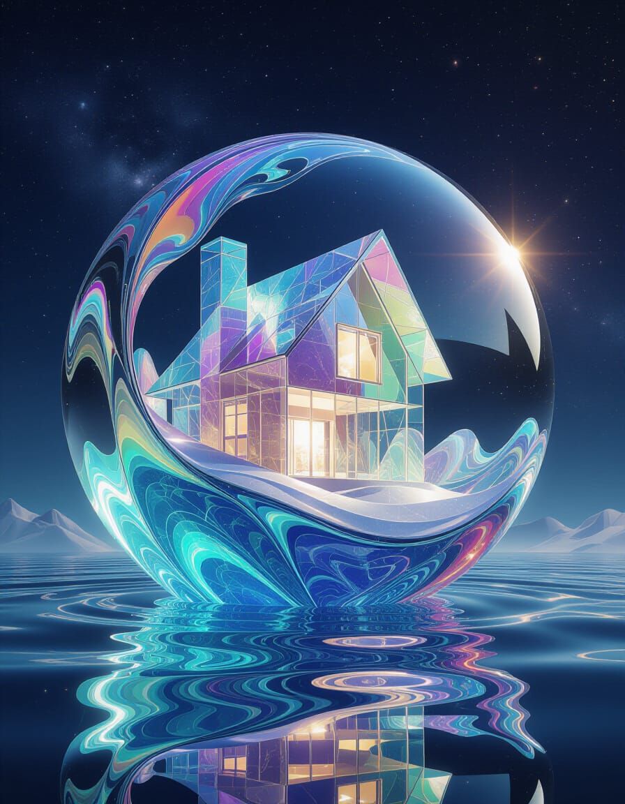 Iridescent Glass Macro-Sphere with Quartz House