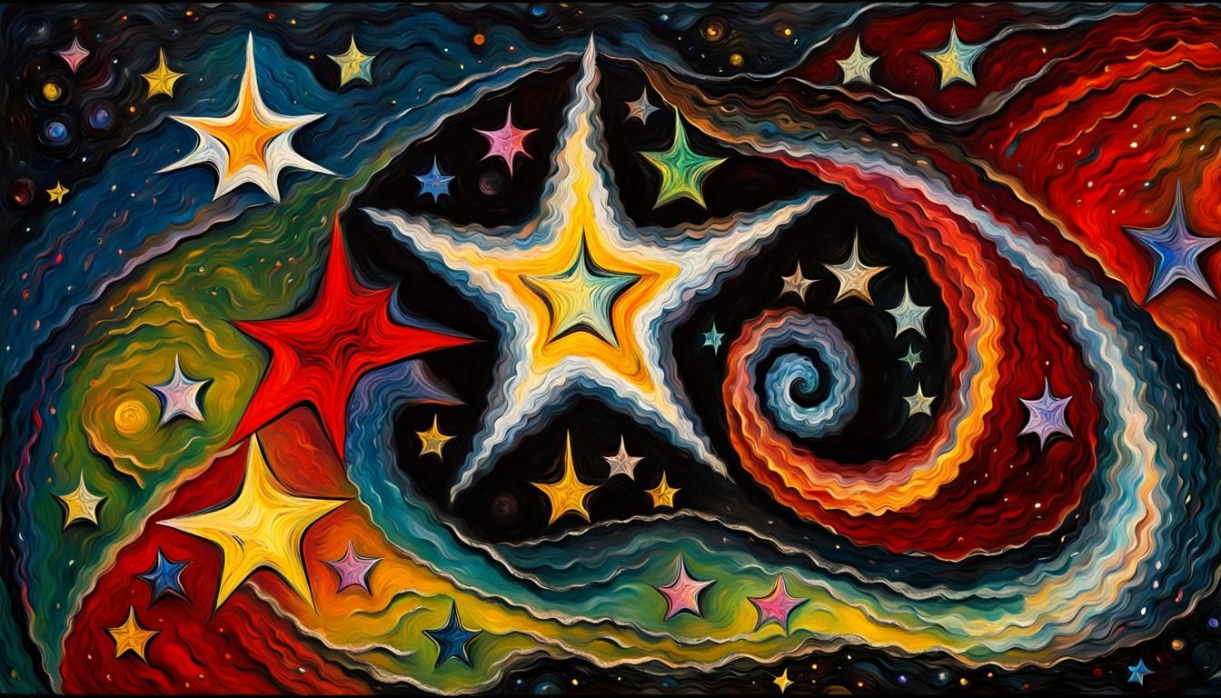 Newborn Star Surrounded by Coils: Impasto Oil Painting