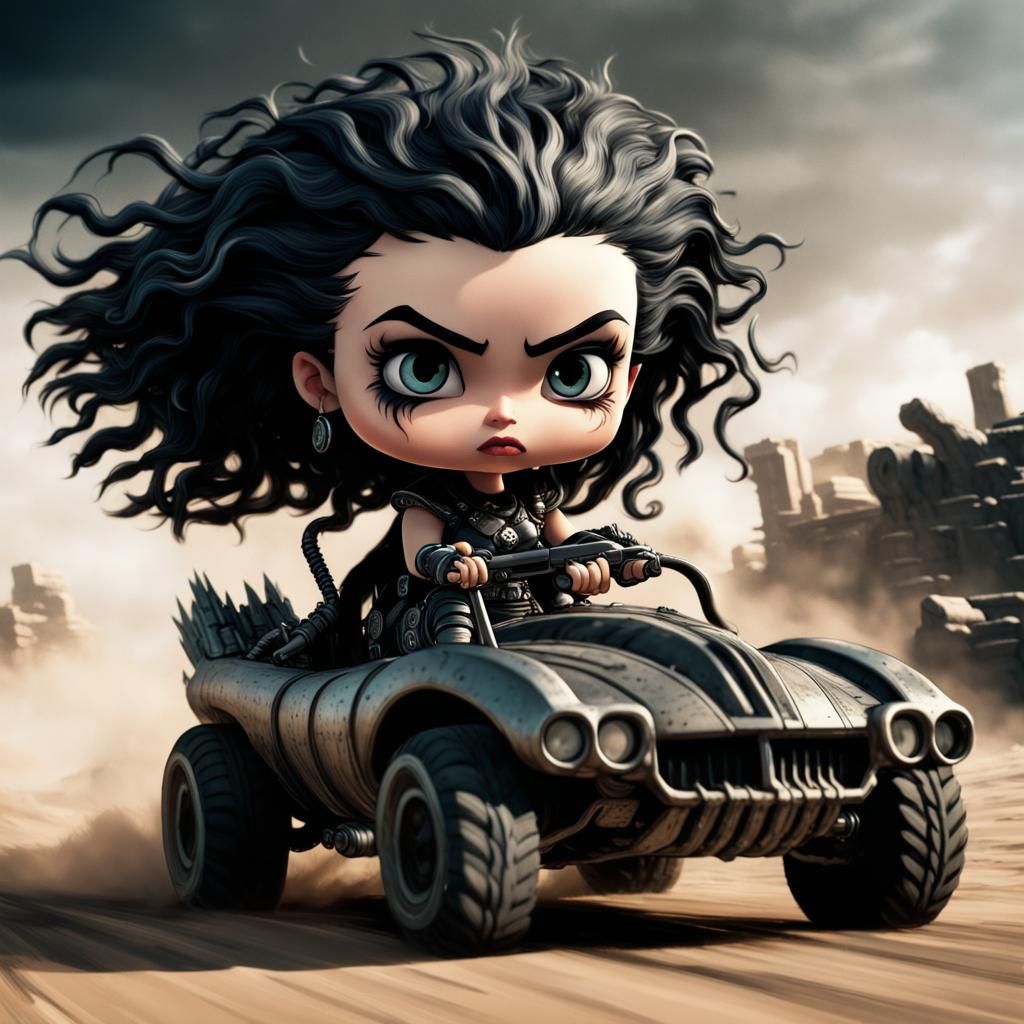 Chibi Character Races Phoenix Tank in Apocalyptic Wasteland