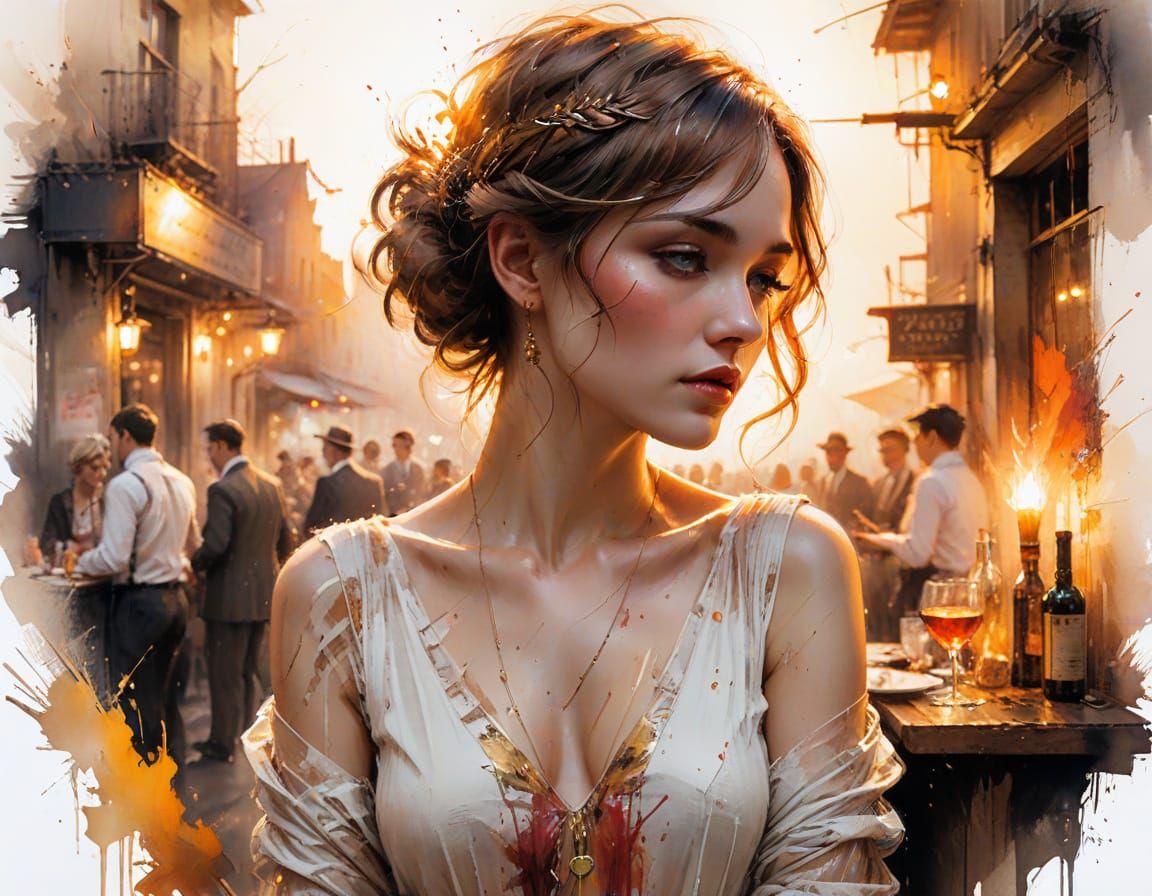 1920s Speakeasy in Watercolour Style at Sunset