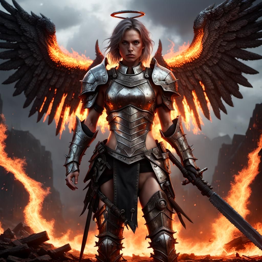 Fallen Angel in Hellscape with Ghost Flames