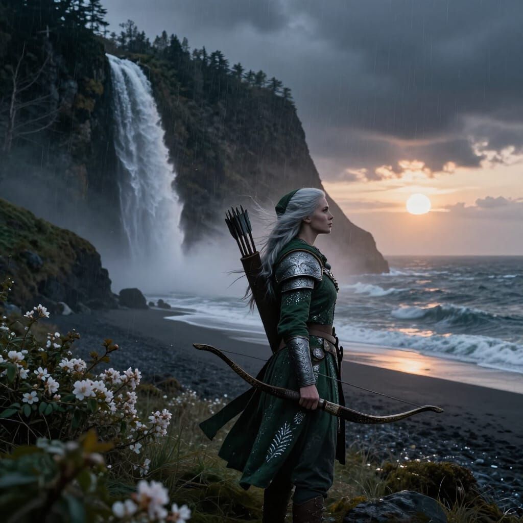 Viking Warrior in Misty Fantasy Forest Sunset