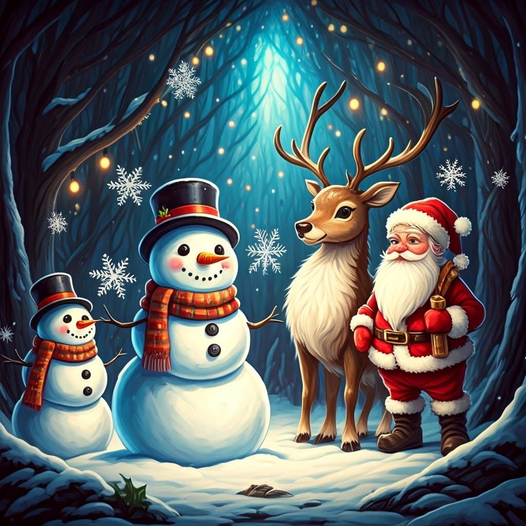 Festive Christmas Characters in Pencil Style