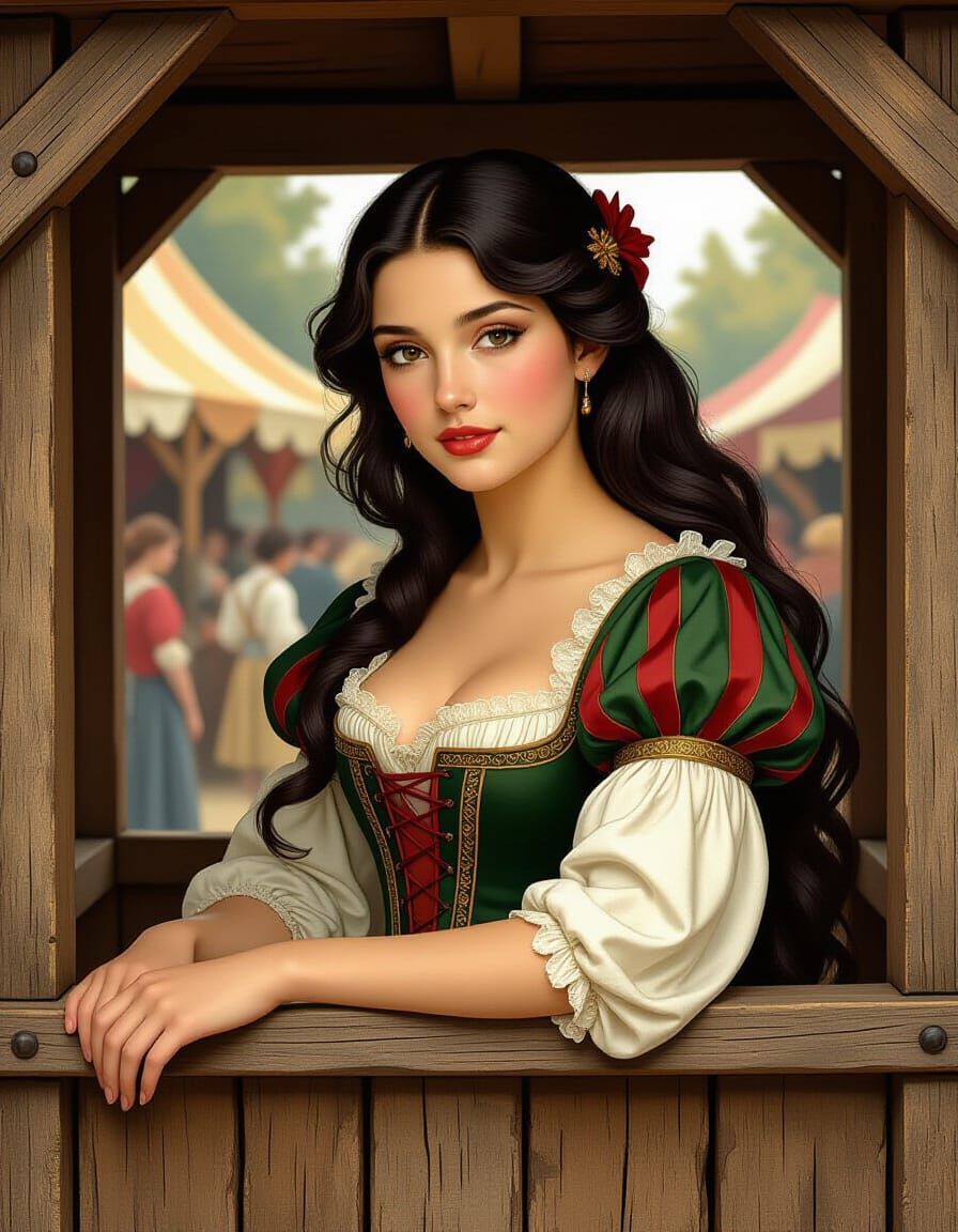 Renaissance Woman in Kissing Booth, Michelangelo Style