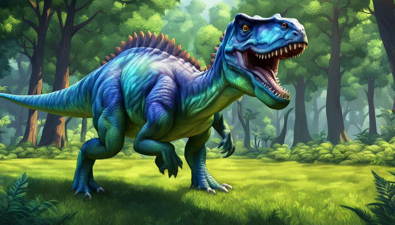 Dinosaur Walking in Lush Green Environment
