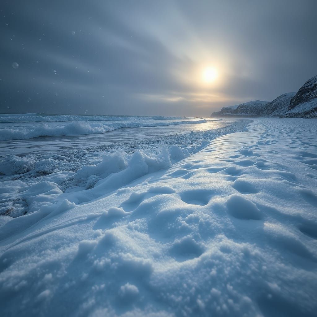 Snowy Beach Landscape in Cinematic Style
