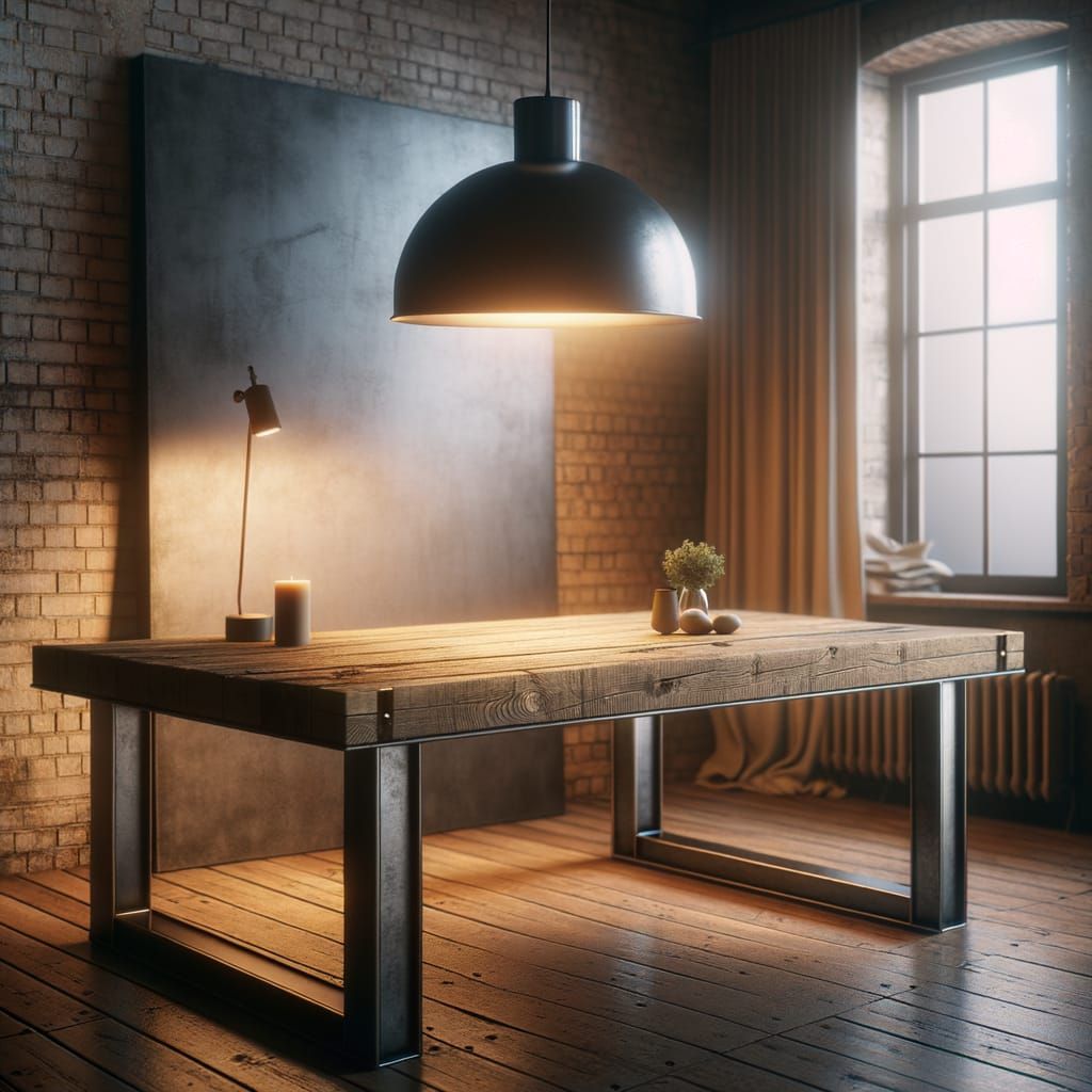 Loft-Style Table in Room Corner with Industrial Aesthetic