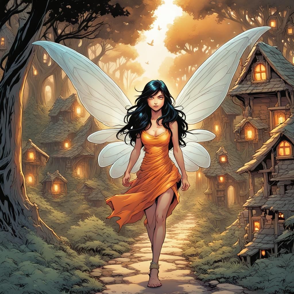 Black-Haired Fairy in a Comic Book Art Style