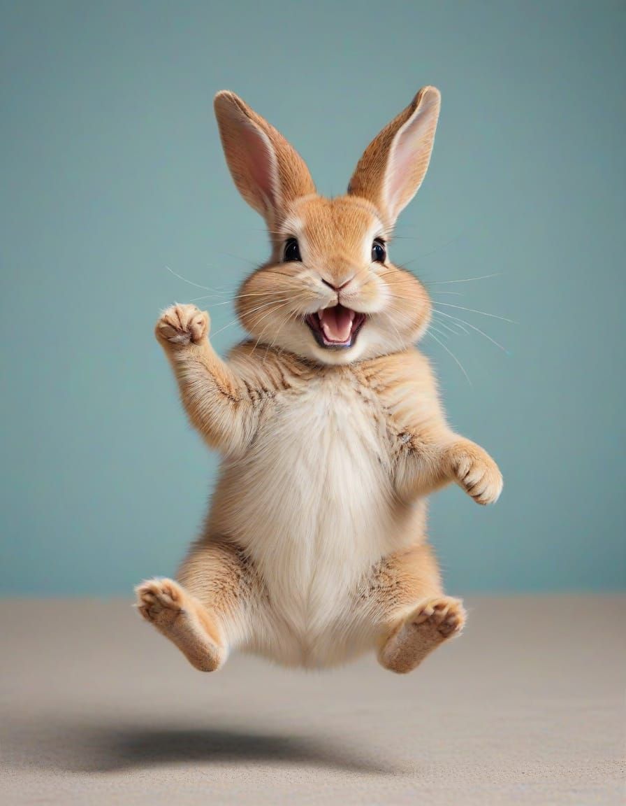 Laughing Bunny Kicking Feet in the Air