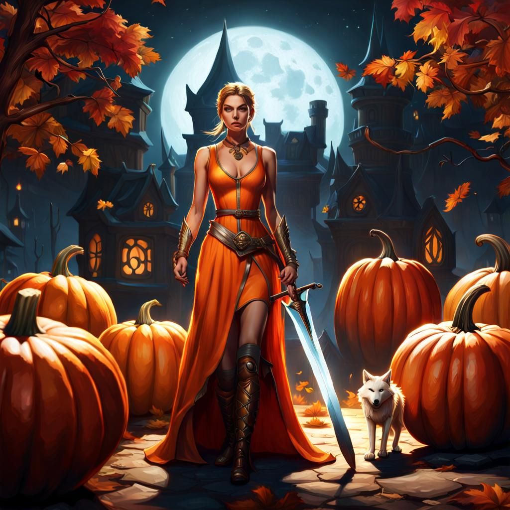 Girl with Sword and Wolf in Fantasy Art