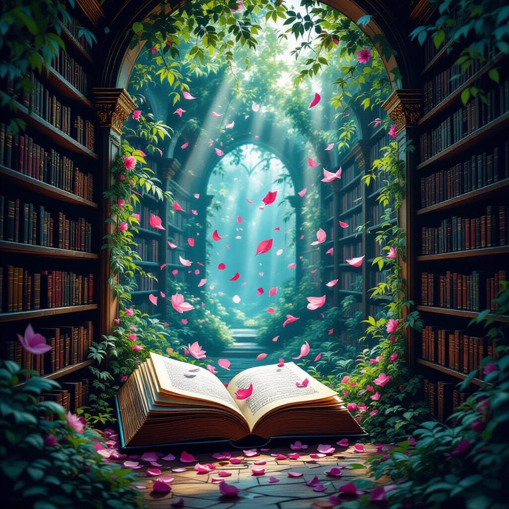 Enchanted Library of Fluttering Leaves in 8K