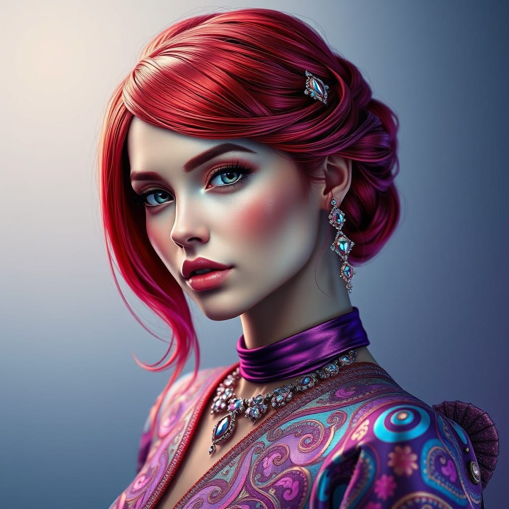 Ethereal Woman Blends Art Nouveau Elegance with Futuristic C...