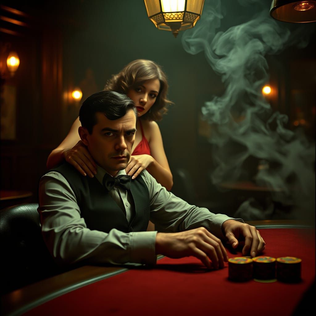 1920s Speakeasy Poker Game in Hyperrealism
