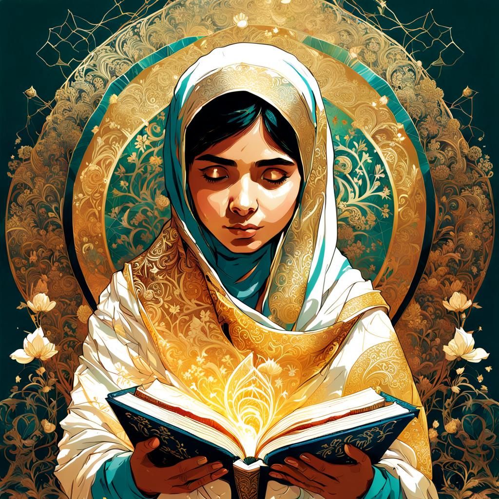 Malala Yousafzai Portrait with Golden Arabesques