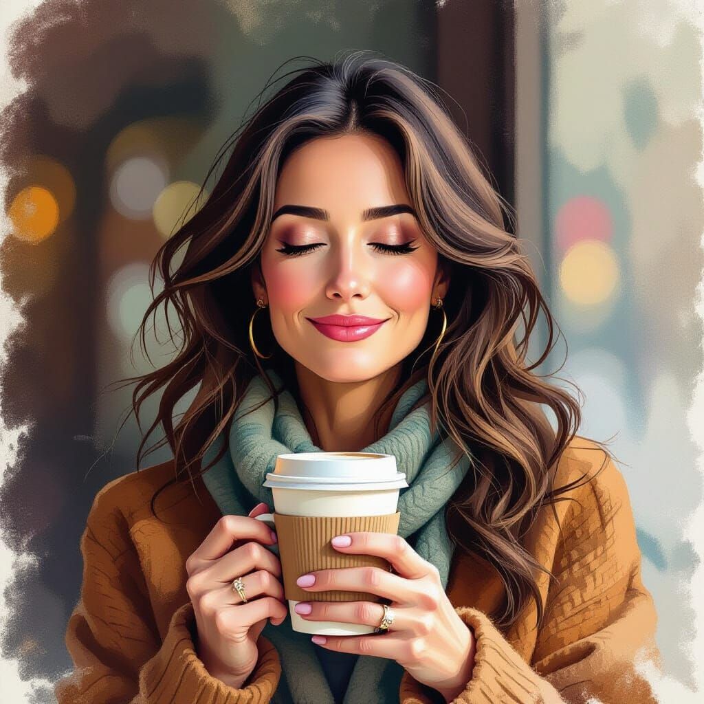 Woman with Coffee in Urban Sketching Style