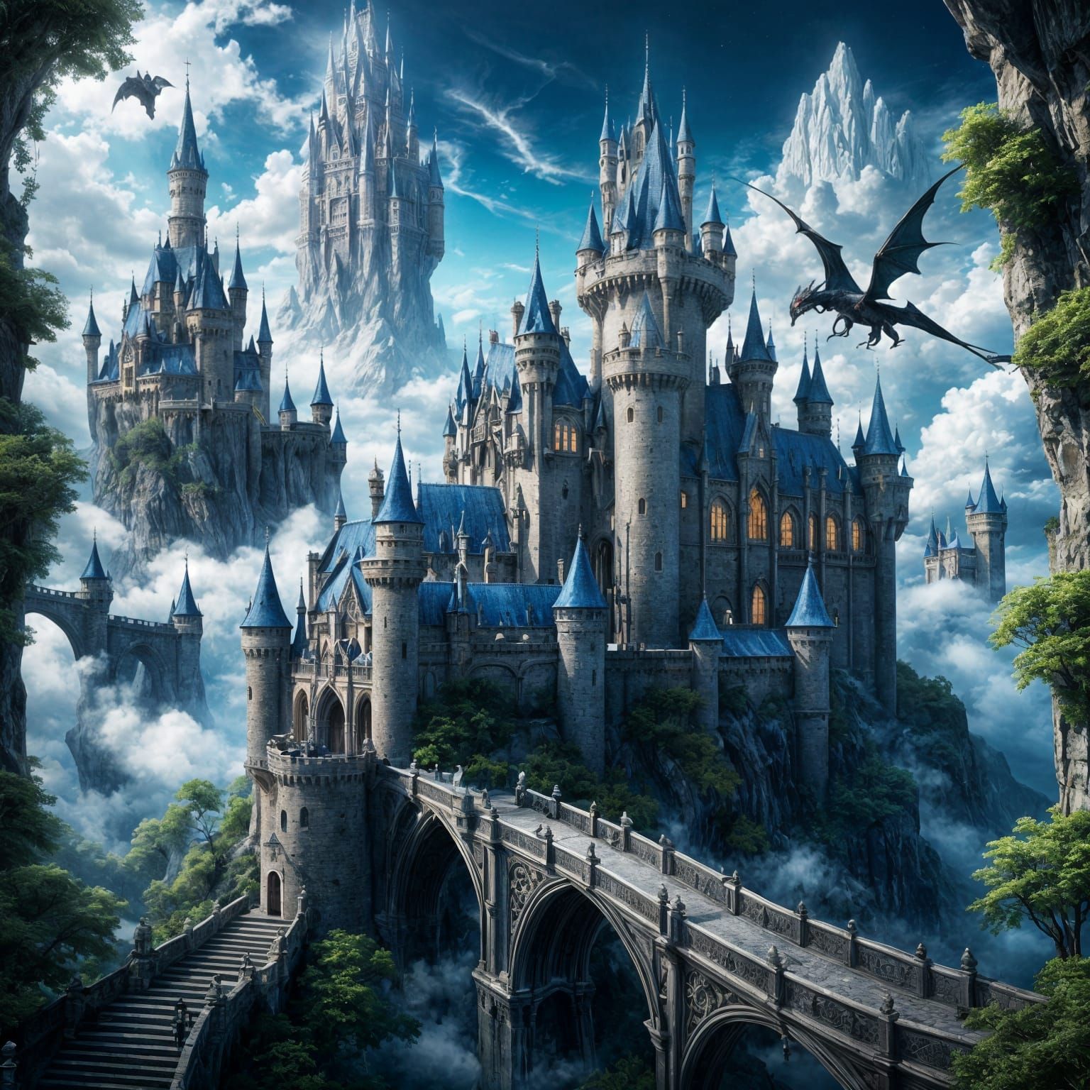 Mystical Castle Suspended in Clouds: Fantasy Concept Art