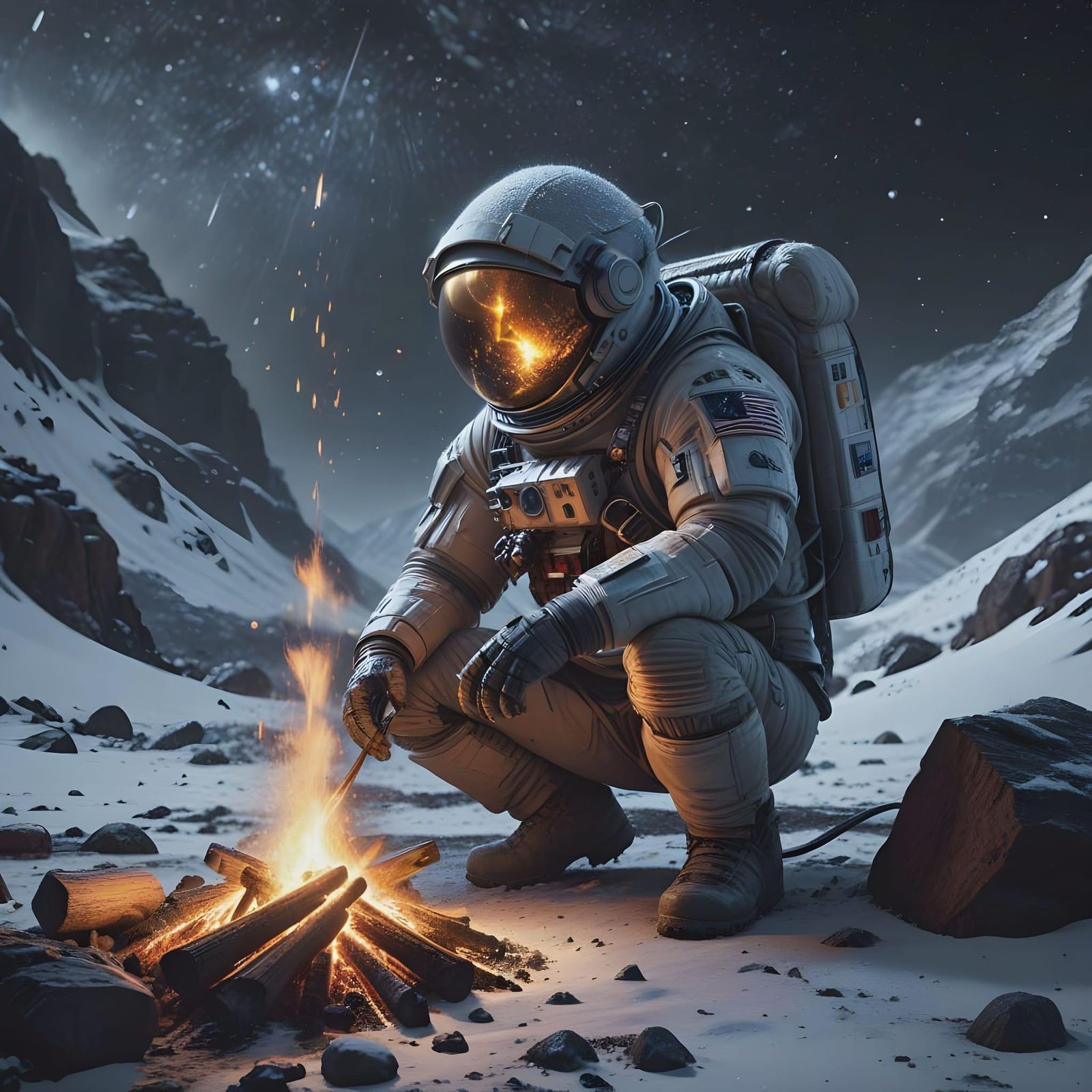 Astronaut in Epic Snowy Landscape of a Distant Planet
