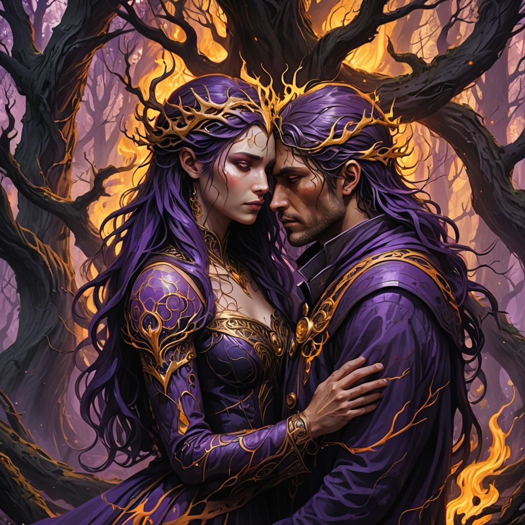 Mystical Couple Embracing Spirit of Vengeance