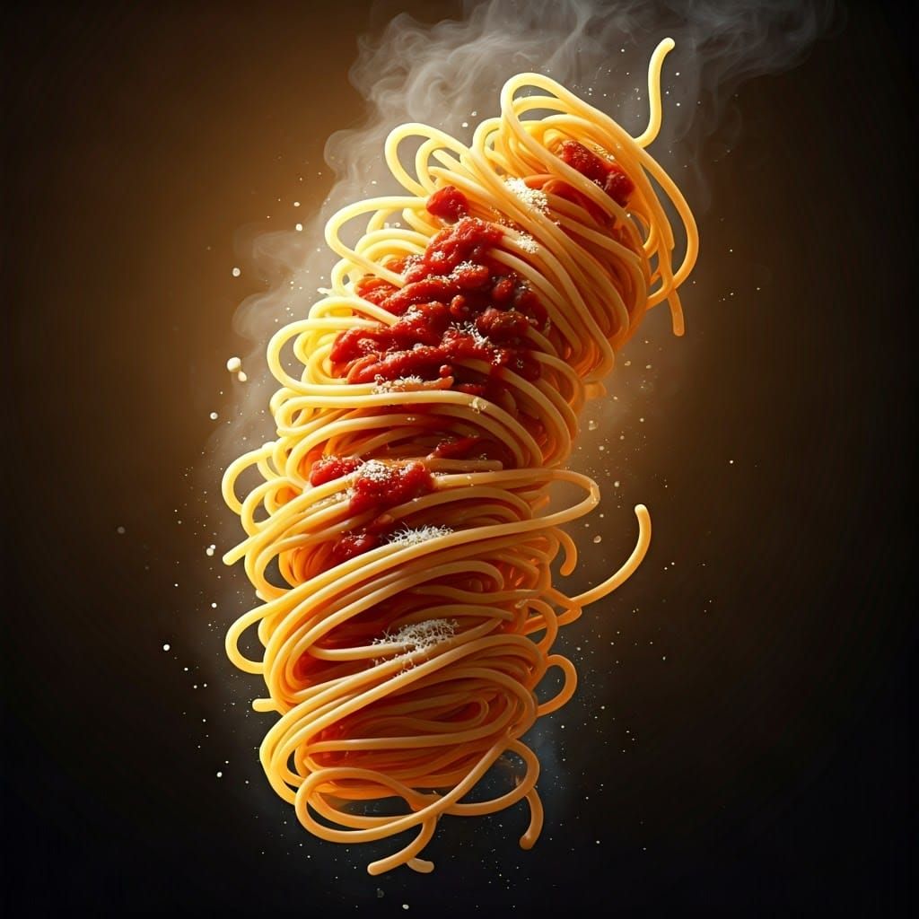 Exploding Spaghetti Noodles in a Saucy Vortex