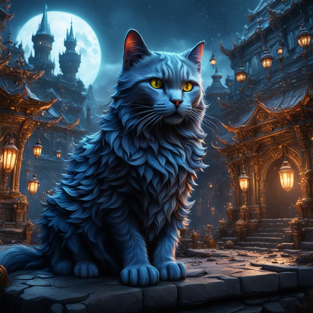 Fantastical Cat Matte Painting in Deep Color
