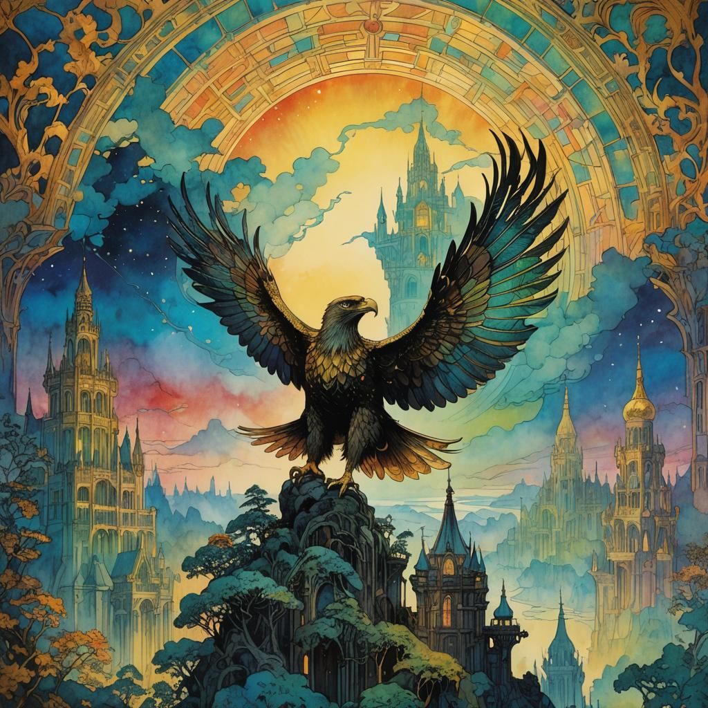 Golden Crystal Palace with Rainbow Eagle