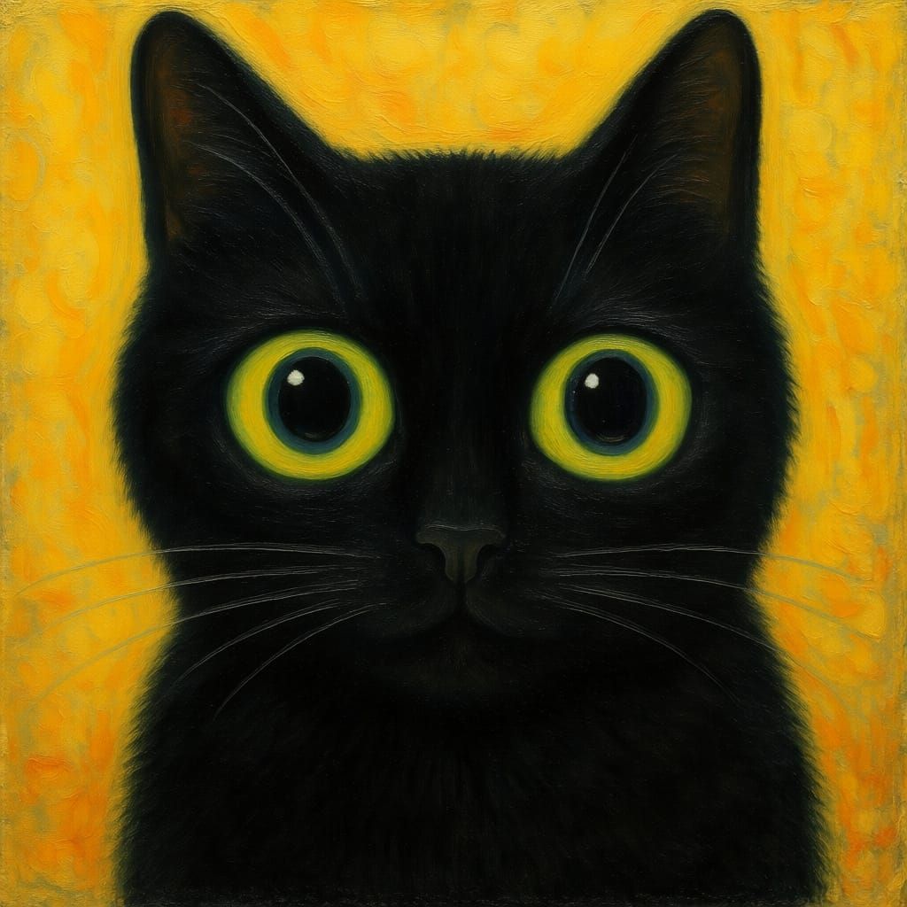 Oil Painting of a Black Cat with Big Eyes in Margaret Keane ...