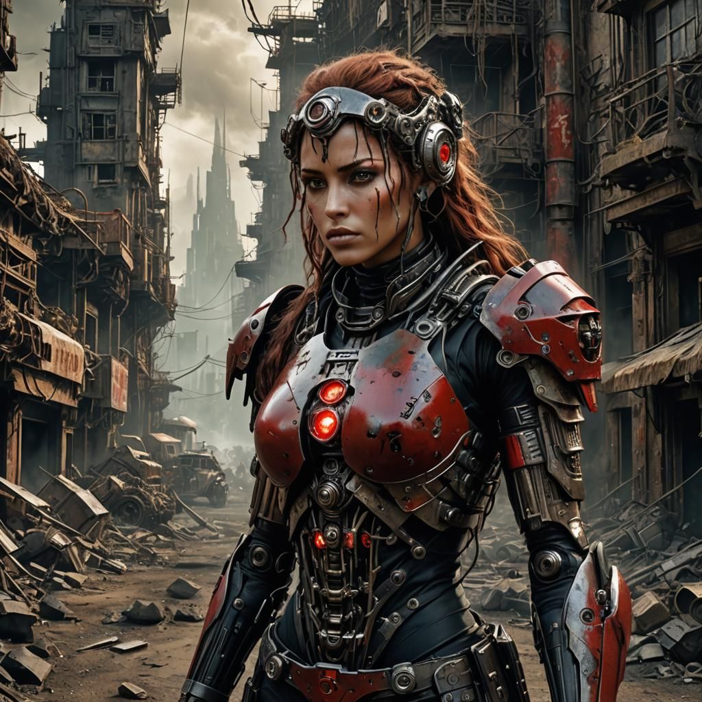 Post-Apocalyptic Cyborg with Glowing Red Eyes