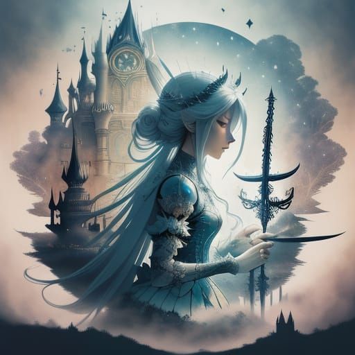 Surreal Portrait of Sarah with Cosmic Tattoos and Liquid Hai...