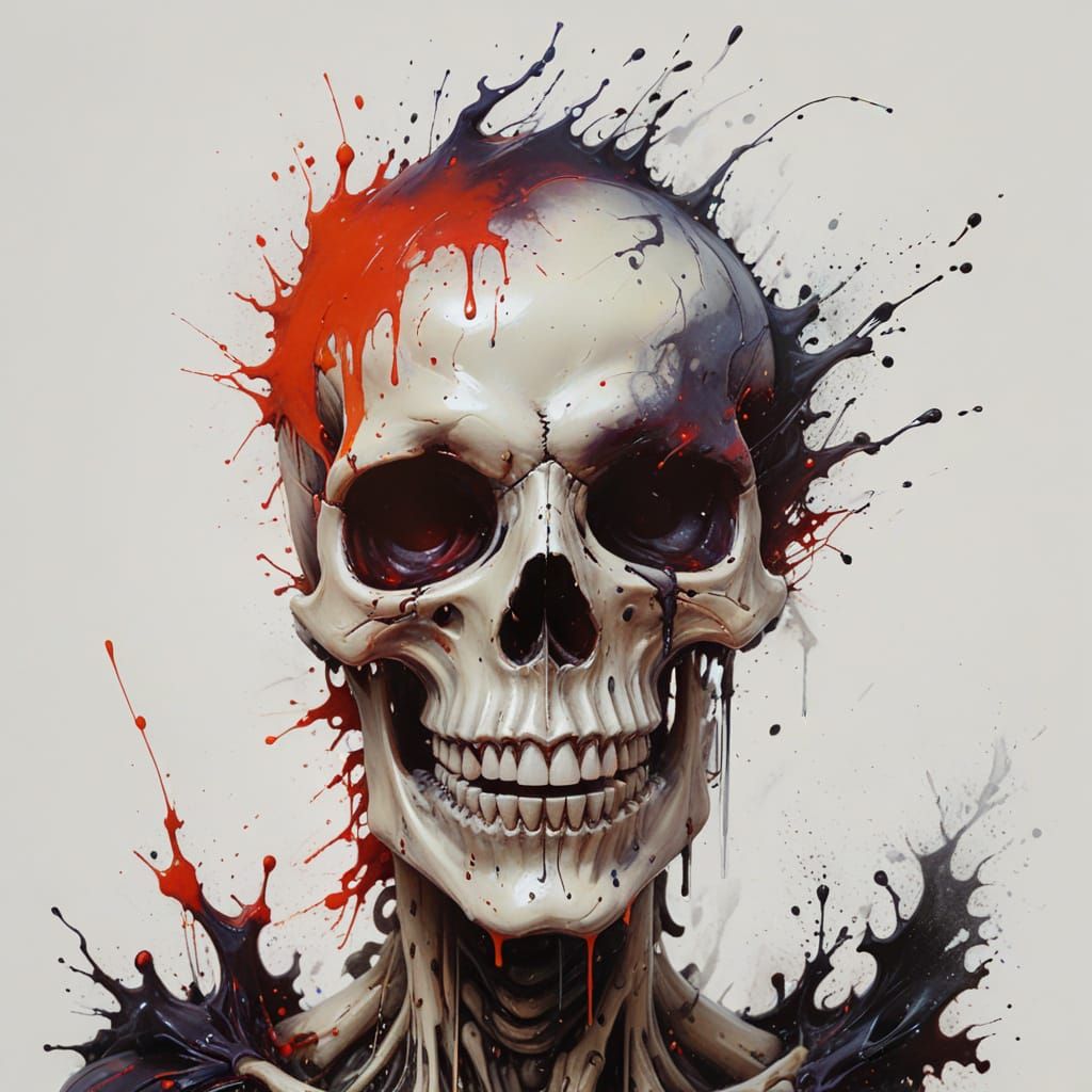 Cyberpunk Skull Masterpiece in Oil Splash Style