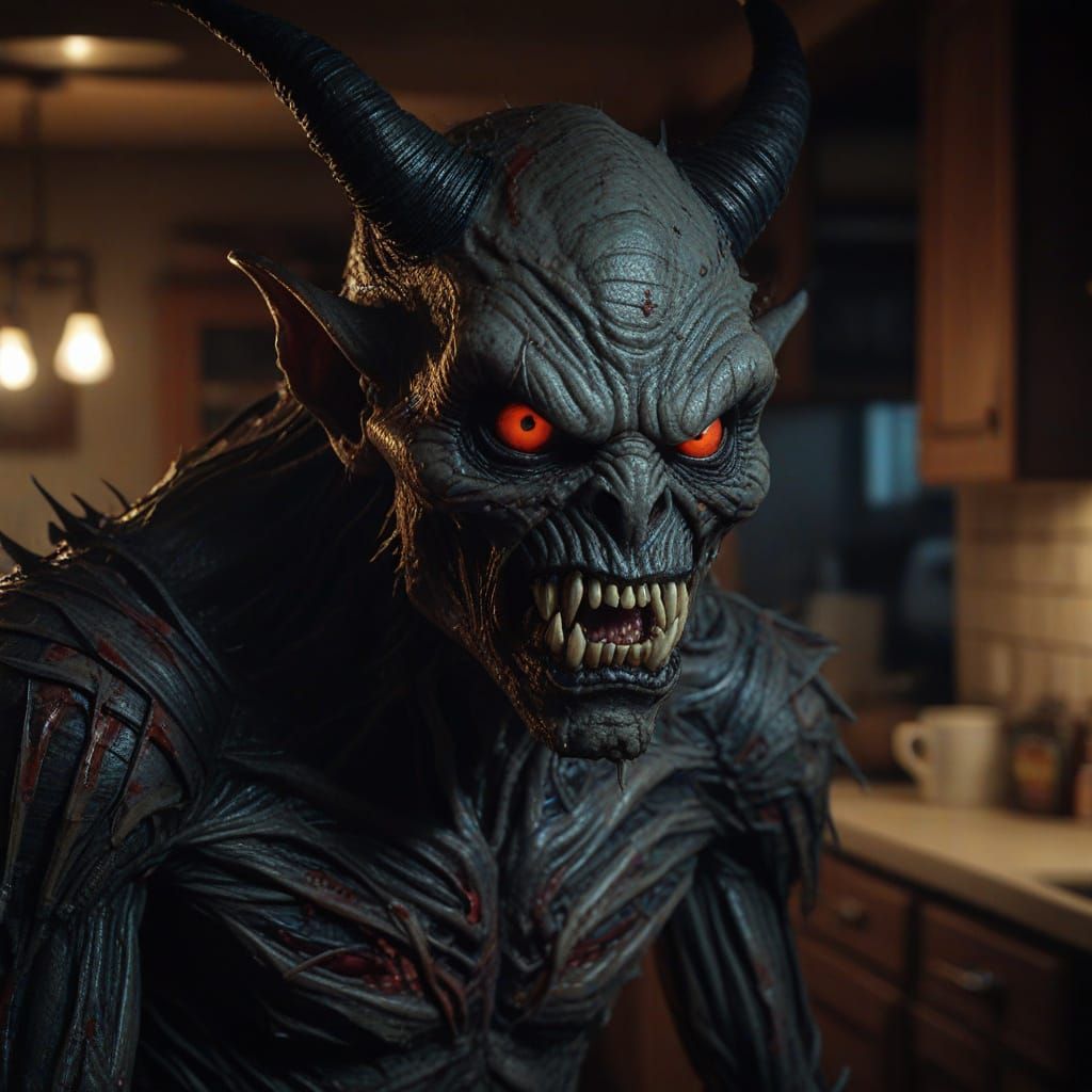 Surreal Desert Nightmare: A Haunting Demon in Hyperrealistic...