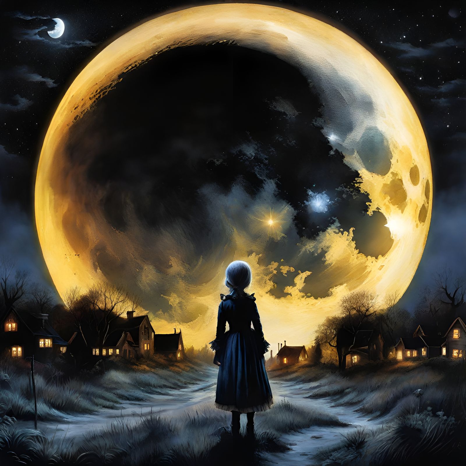 Creepy Doll Under Moonlight in Watercolor Style