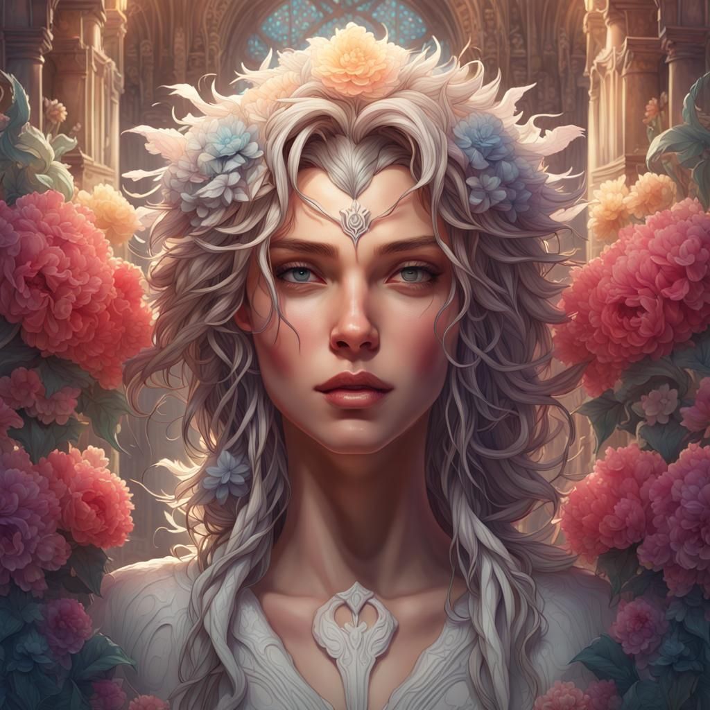 Crystalline Labyrinth: Winged Figure in Art Nouveau Style